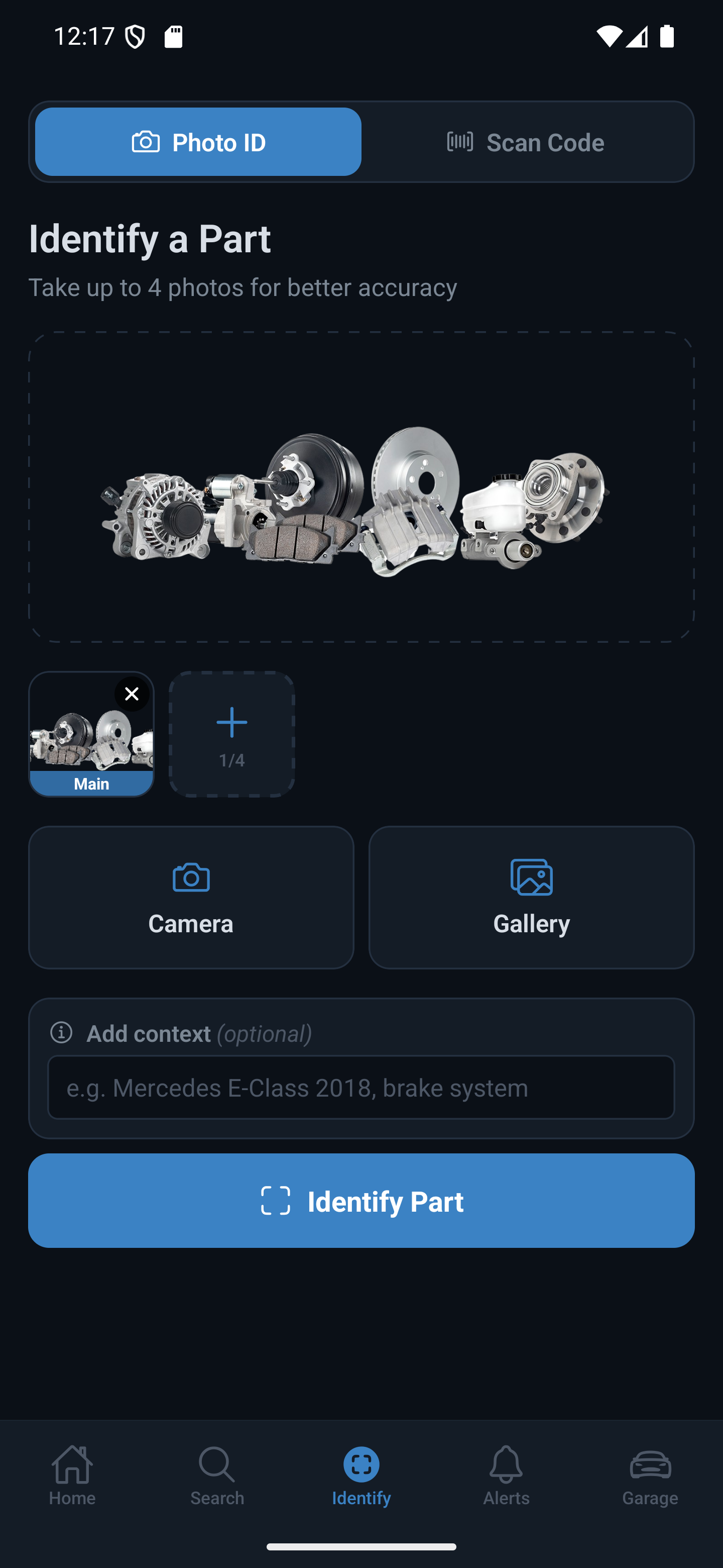 PartSnap AI identification screen