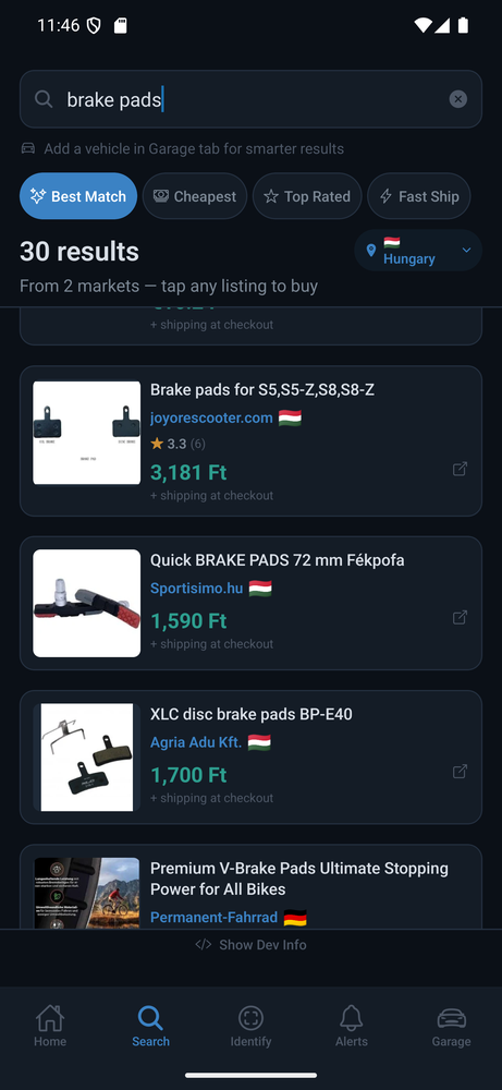 PartSnap search results